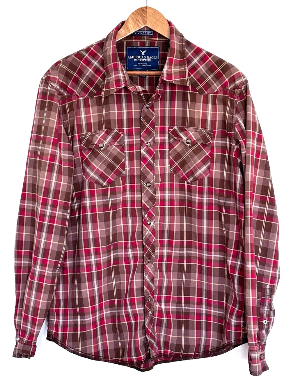 American Eagle Outfitters Shirt Men’s XL Plaid Cotton Snap Long Sleeve Pockets
